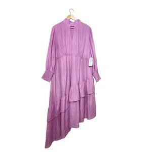 June + Vie Womens 1X 22/24 PurpleMetallic Clip Dot Asymmetrical Ruffle Dress NEW